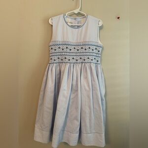 Marco & Lizzy Blue Stripped Smocked Floral Dress